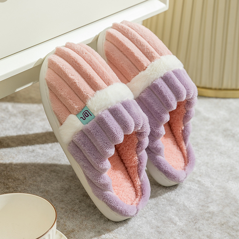 Zapatillas de algodón al por mayor para mujeres invierno hogar interior mudo antideslizante resistente al desgaste suave inferior cálido felpa zapatillas para hombres invierno