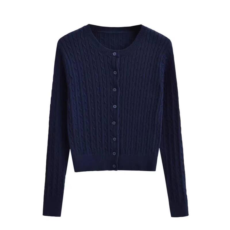 Twist-Pattern Round-Neck Sweater Knit Cardigan for Women, Winter Design, Loose Fit, Long Sleeves, Short Style, Outerwear, Ins Style