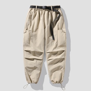 Cross-border foreign trade 2023 American wide-leg paratroopers overalls men and women loose pants foot drawstring retro casual charging paper