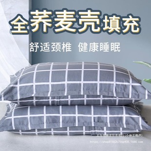 Buckwheat Pillow Single Dormitory Buckwheat Leather Pillow Core Adult Hard Pillow Cervical Spine Support Sleep Aid for Men and Women Full Shell with Pillowcase