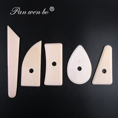 攀文博 陶泥工具DIY軟陶泥塑工具5件套骨架刀 跨境木質刮片批發