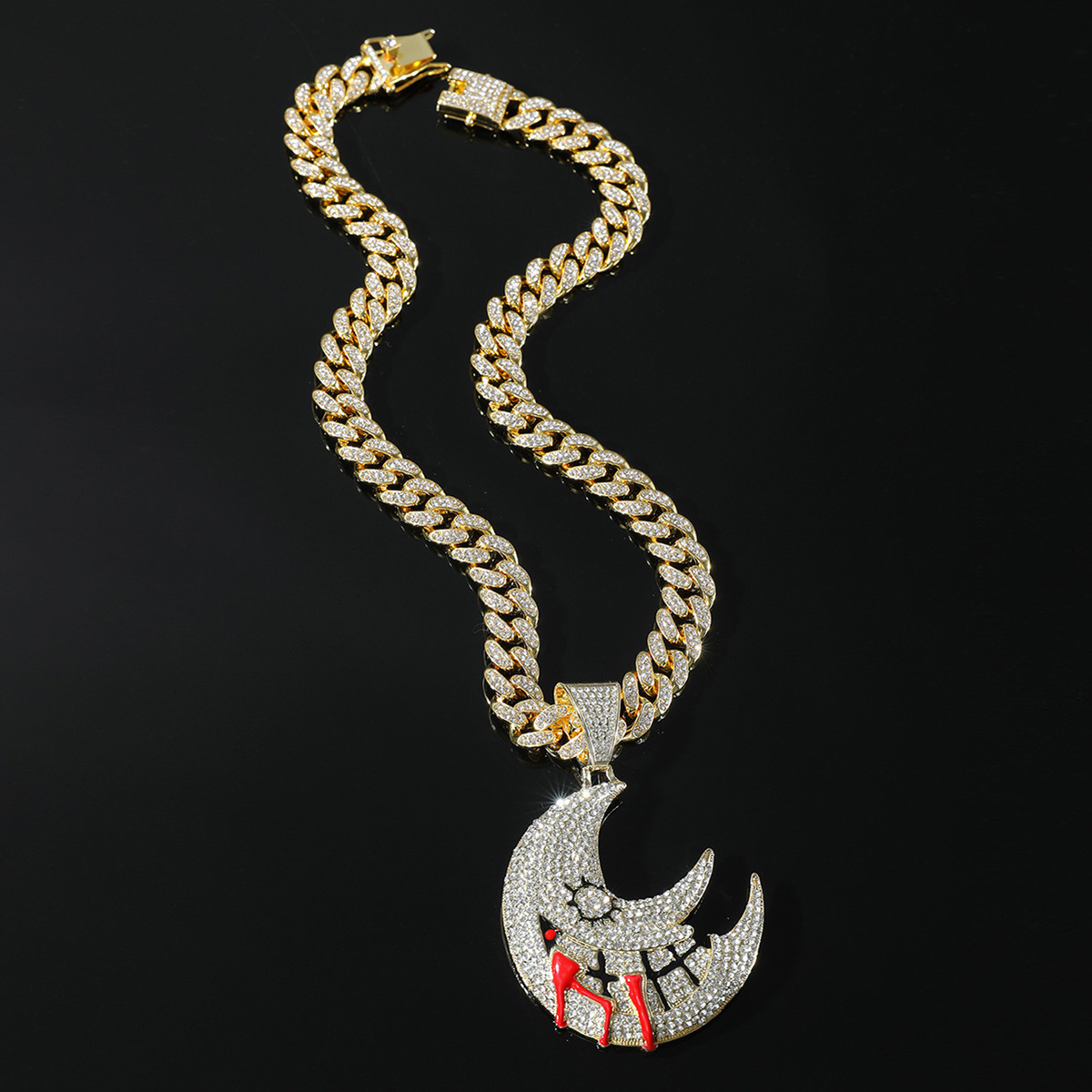 Hip Hop Luna Aleación Enchapado Embutido Diamantes De Imitación Hombres Collar Colgante Collar Colgante display picture 4