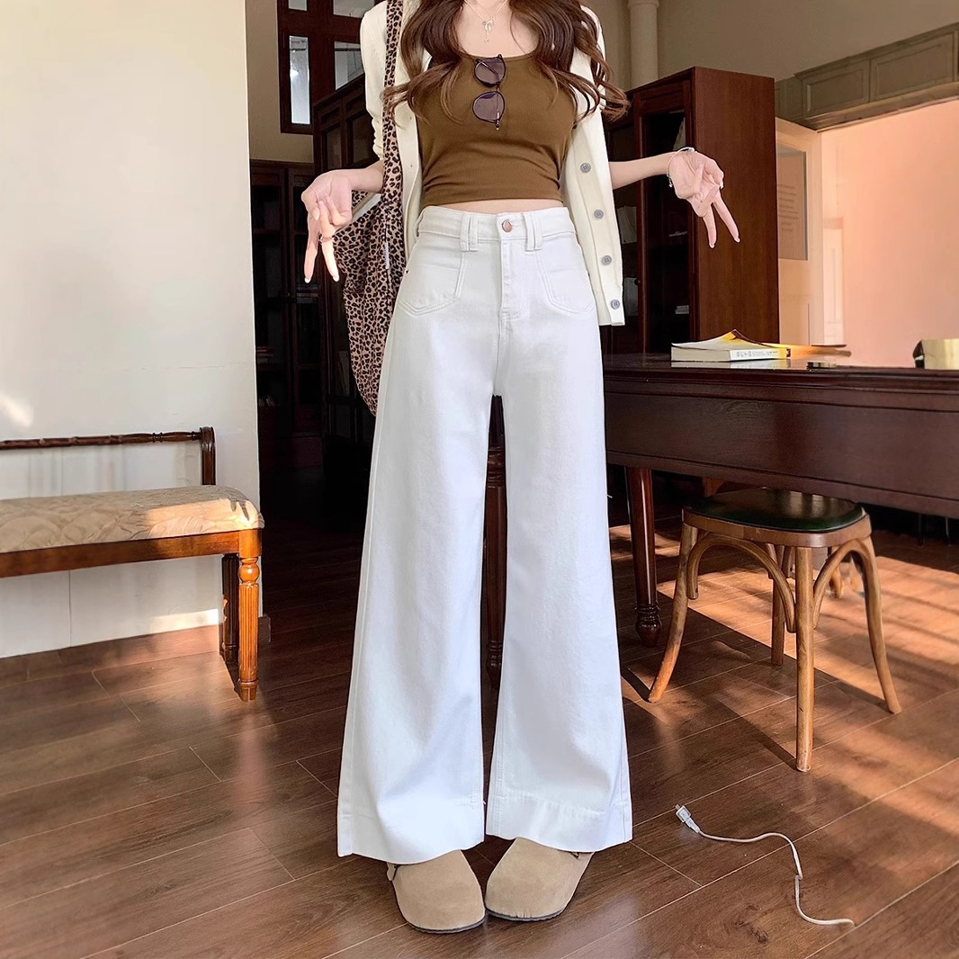 plus size High Waist Micro-flared Jeans Women's Spring and Summer chubby girl Pear-shaped Body Loose Slimming Straight Leg Wide-leg Trousers