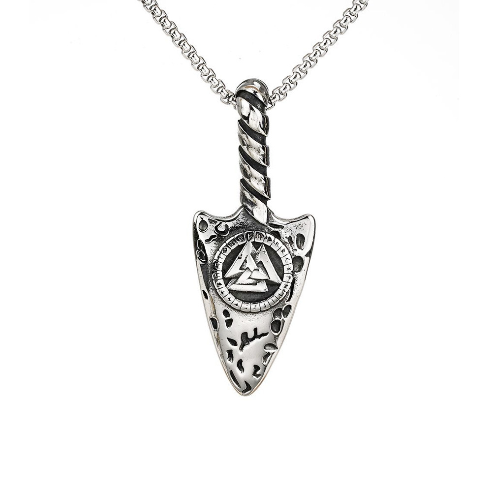 Men's Stainless Necklace Triangle Mark Viking Rune Titanium Steel Pendant Protector Nordic Jewelry_voghion.com