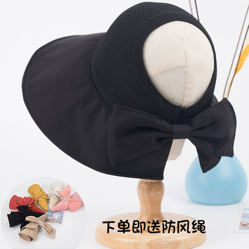 Summer knitted breathable sun hat with bow solar-powered