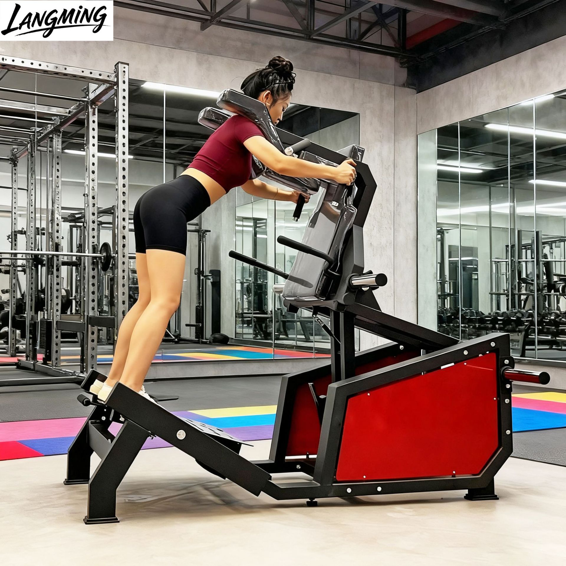 gimnasio fuerza entrenador de cuclillas hacke entrenador de entrenamiento de caderas y piernas de estudio de formación privada para mujeres