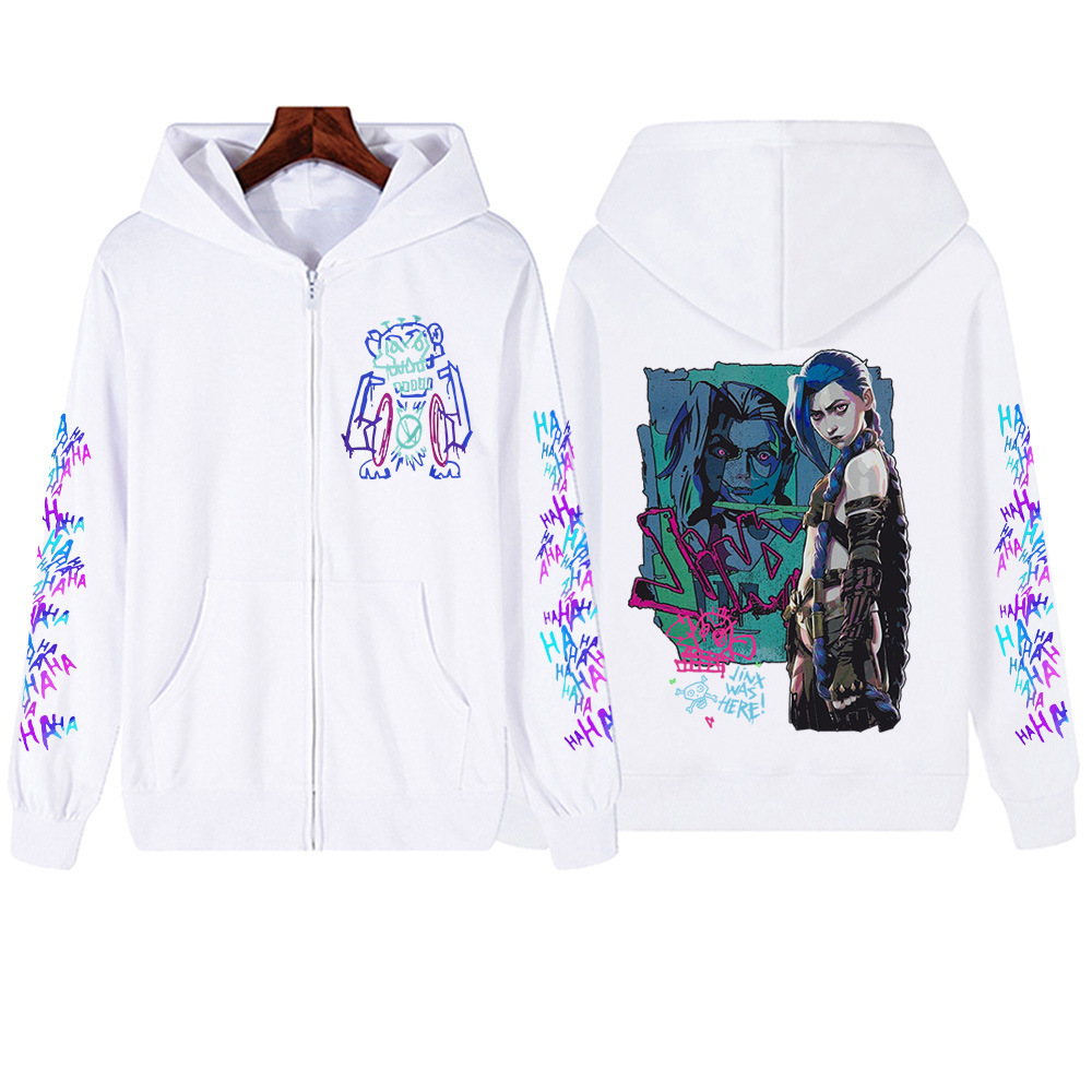Hot Anime Jinx-Arcane Zipper Hoodie Harajuku Pullover Tops