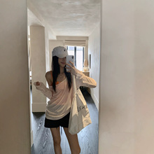 实拍2026春季新款韩版女生贝壳扣吊带+U领橘色条纹T恤女