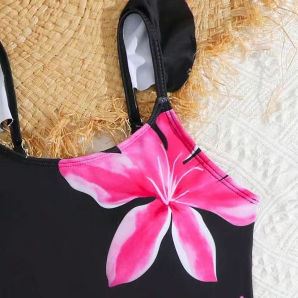 Conjunto de maiô infantil estilo body para meninas, tamanhos grandes, estampado, duas peças._voghion.com