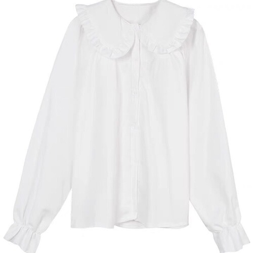 Spring French-style long-sleeved new baby collar blouse for women, student Korean version loose and versatile Japanese design white blouse