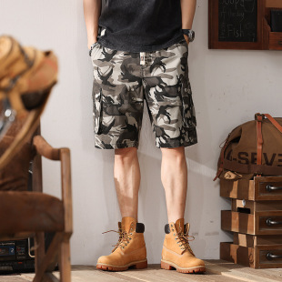 Large Size Men's Summer New American Camouflage Tooling Shorts Men's Loose Plus Size Multi-Pocket Drawstring Pants