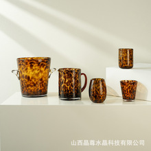 复古玳瑁定制ins风中古玻璃豹纹水杯通透感厚重耐热茶杯威士忌酒
