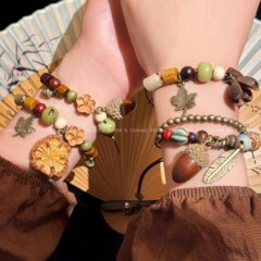 森系复古天然植物果实手链女小众文艺民族风手串独特串珠设计手饰