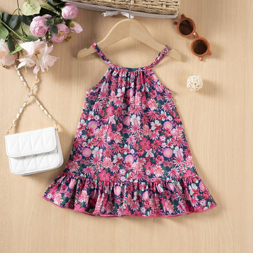 Infant and toddler girls' sundress, holiday style beach dress, sleeveless floral printed dress with straps, sweet and charming.