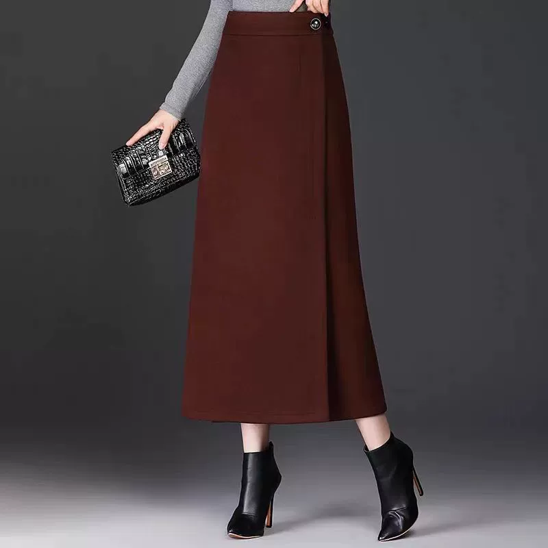 Плюс шерстяная толстая юбка с полутолщением женская осень-зима новая тонкая юбка с бедром средней длины
