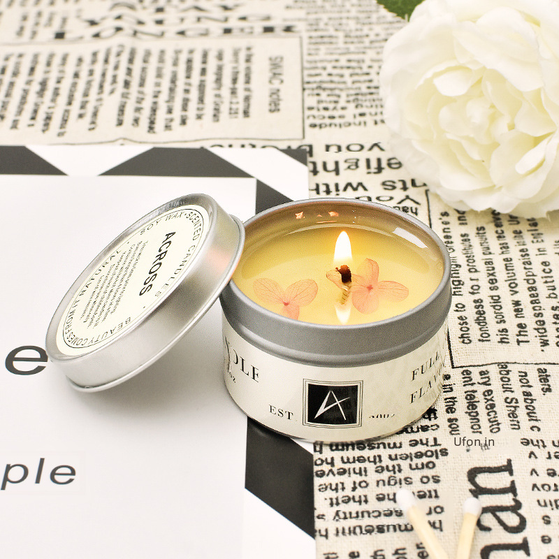 Iron can soy wax smokeless romantic fragrance air purifier wholesale aromatherapy candle bedroom fragrance smokeless small silver can