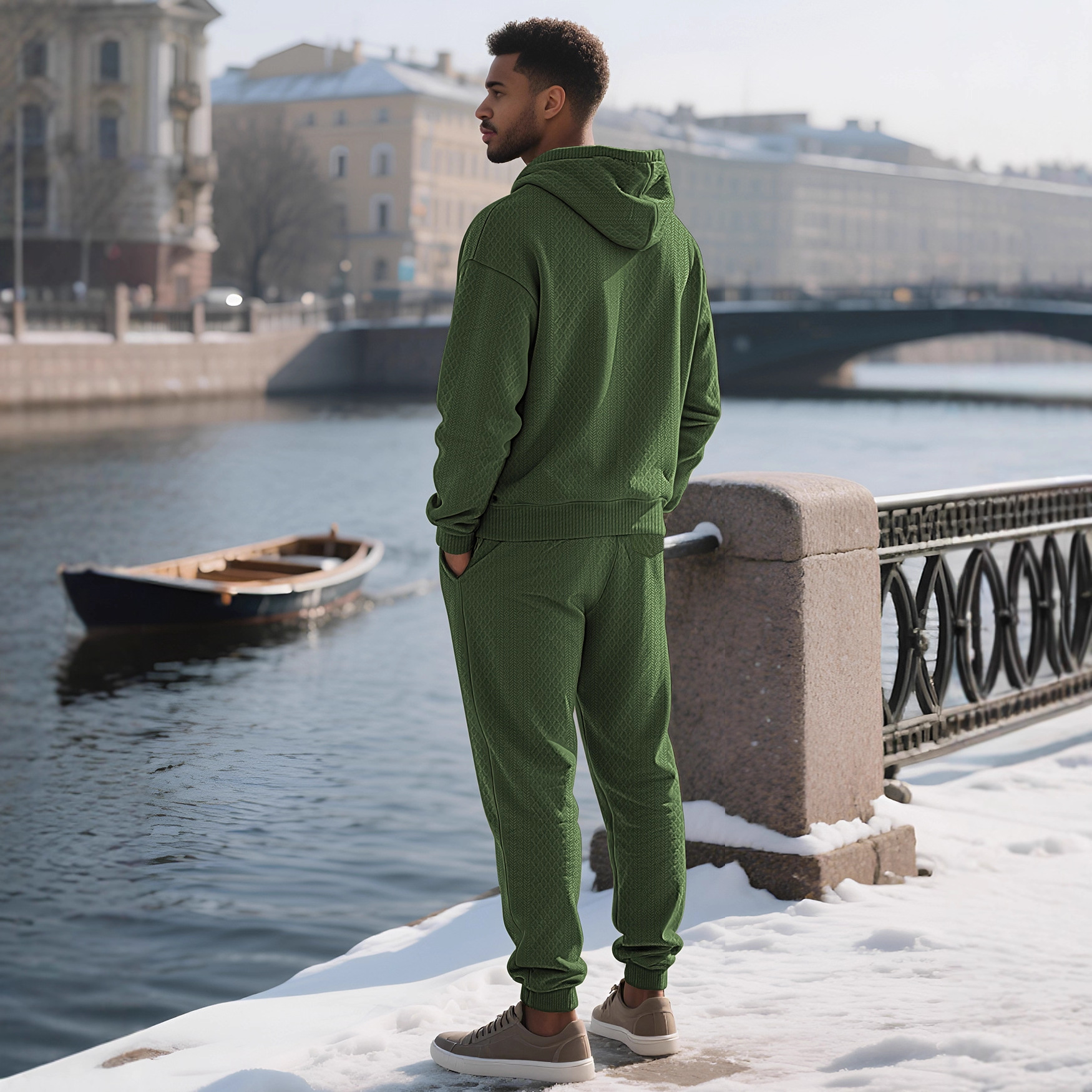 Transfronterizo Europa y América Amazon hombre primavera y otoño cómodos pantalones de calzado Jacquard chaqueta con sombrero hombre set hombre