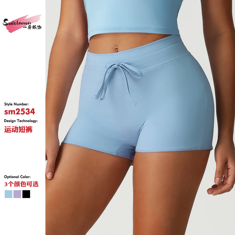 European and American New High-Waisted Lace-Up Tight Yoga Shorts Butt-Lifting High-Elastic Indoor Fitness Three-Point Pants Running Sports Pants