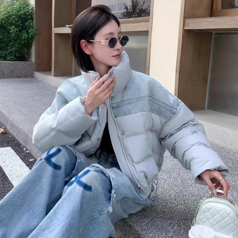90白鸭绒欧洲站立领拼接牛仔羽绒服女2025冬季新款加厚保暖外套潮|undefined