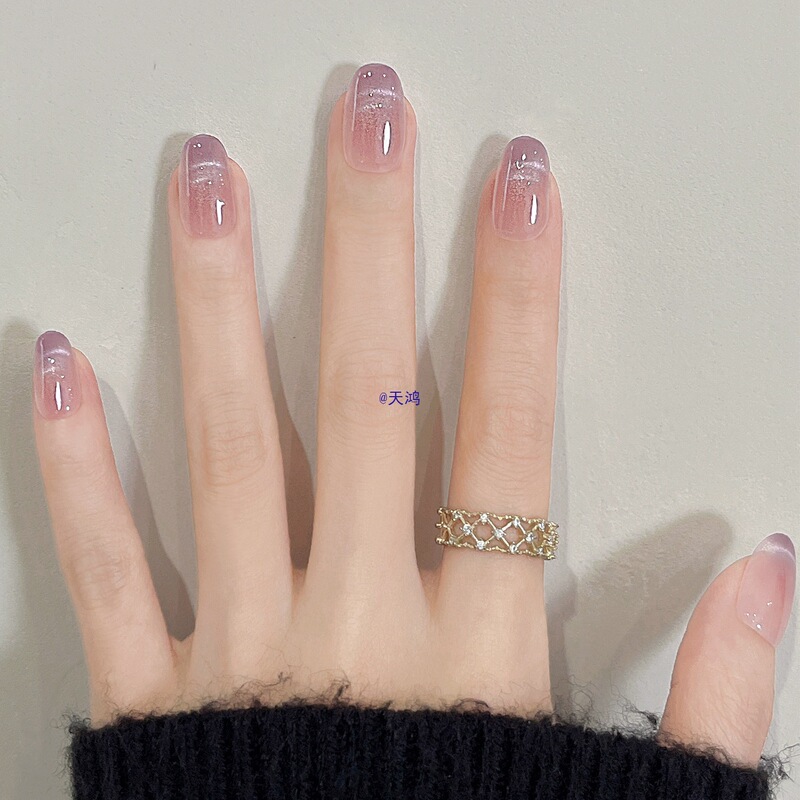 Handmade Wearable Nail Art Patch 2025 New Style Ice Transparent Grape Purple Cat Eye Short Style Time Alley