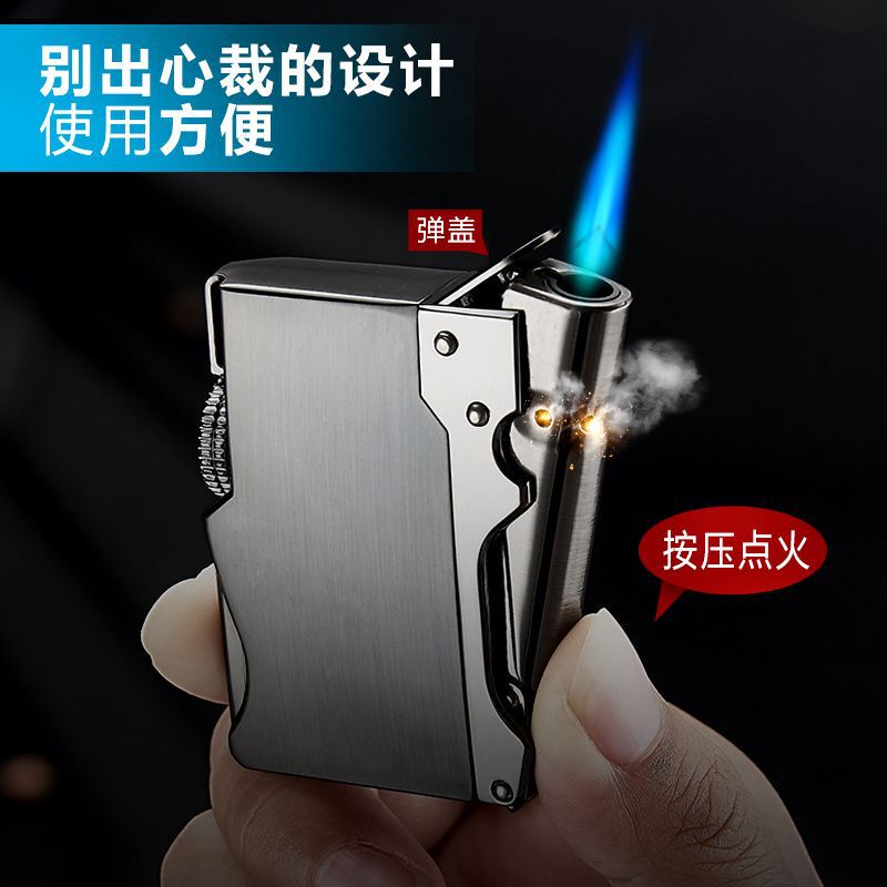 Focus/Internet Celebrity Windproof Lighter Creative Blue Flame Inflatable Straight-Through Personalized Men's Manufacturer's First-Hand Supply