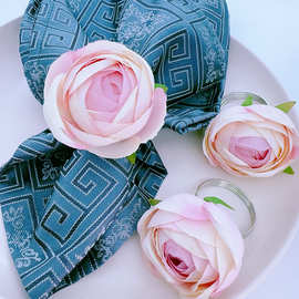 仿真玫瑰花餐巾环田园DIY婚庆花艺餐巾圈酒店餐桌摆台餐巾扣批发