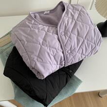 冬季加绒两面穿菱格棉服外套女宽松休闲加厚仿水貂绒V领毛毛外套