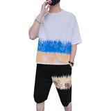 Летняя модная трендовая футболка с коротким рукавом, шорты, штаны, японский комфортный дышащий спортивный костюм для отдыха, градиент