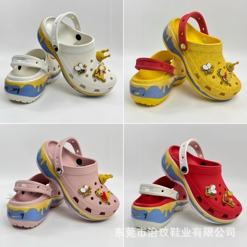 Croos nuevo oso Pooh nubes agujero zapatillas zapatillas de mujer zapatillas cordones flores lindos colgantes zapatillas