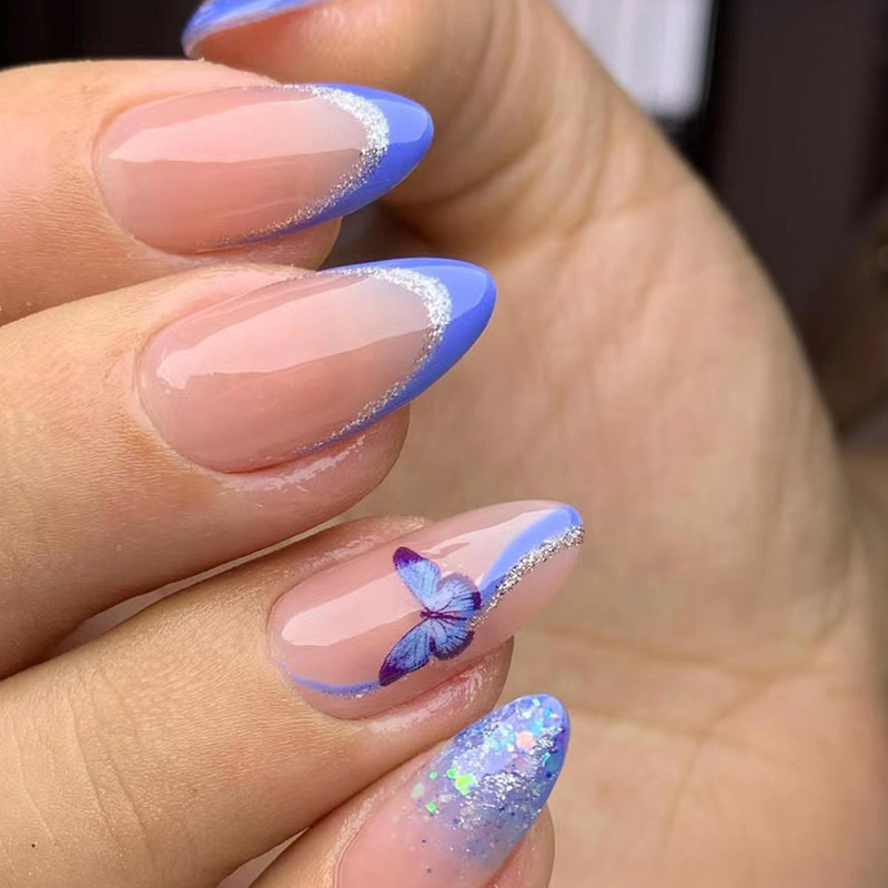 Manicure nail patch almond nail girl white bow European and American Foreign trade fashion light luxury style factory direct sales