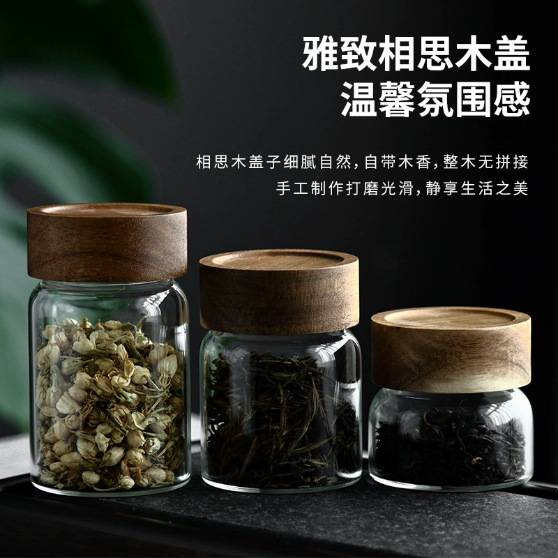 Kitchen Creative Glass Tank Miscellaneous Grain Storage Tank Acacia Covered Bar Tea Sealing Honey Bar