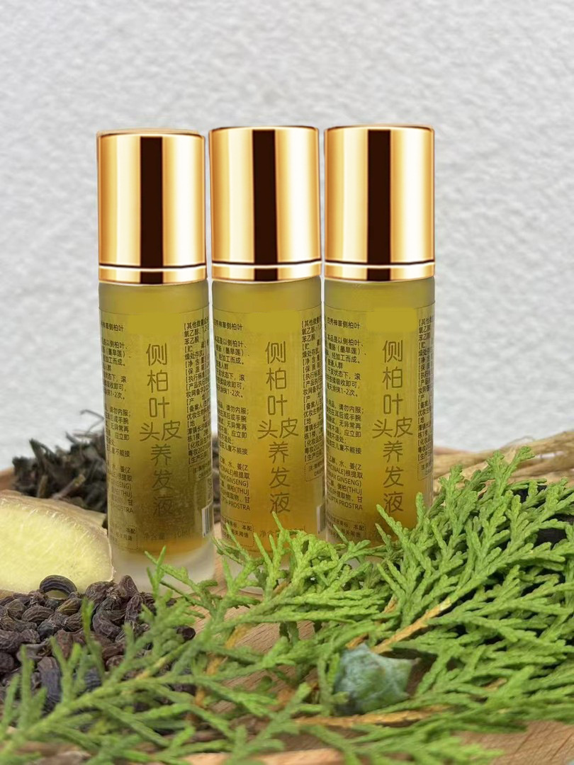 Platycladus Leaf and He Shou Wu Scalp Care Liquid Herbal Hair and Scalp Tonic 10ml in use