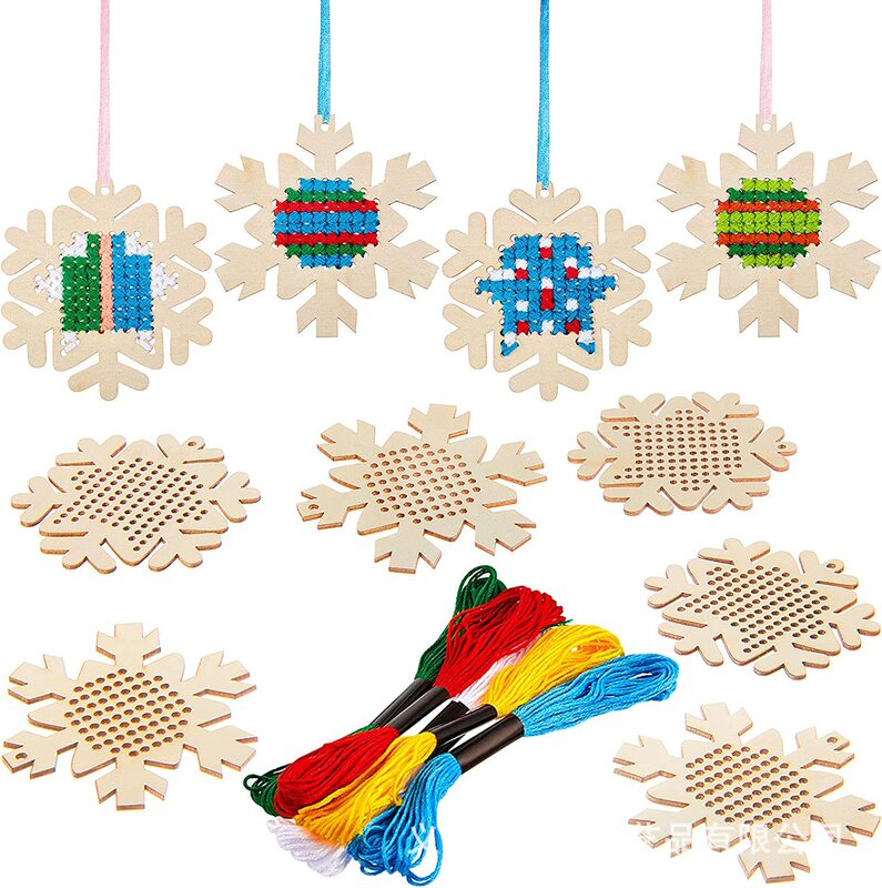Christmas wooden cross stitch kit DIY item wooden snowflake Christmas decoration Christmas crafts for children