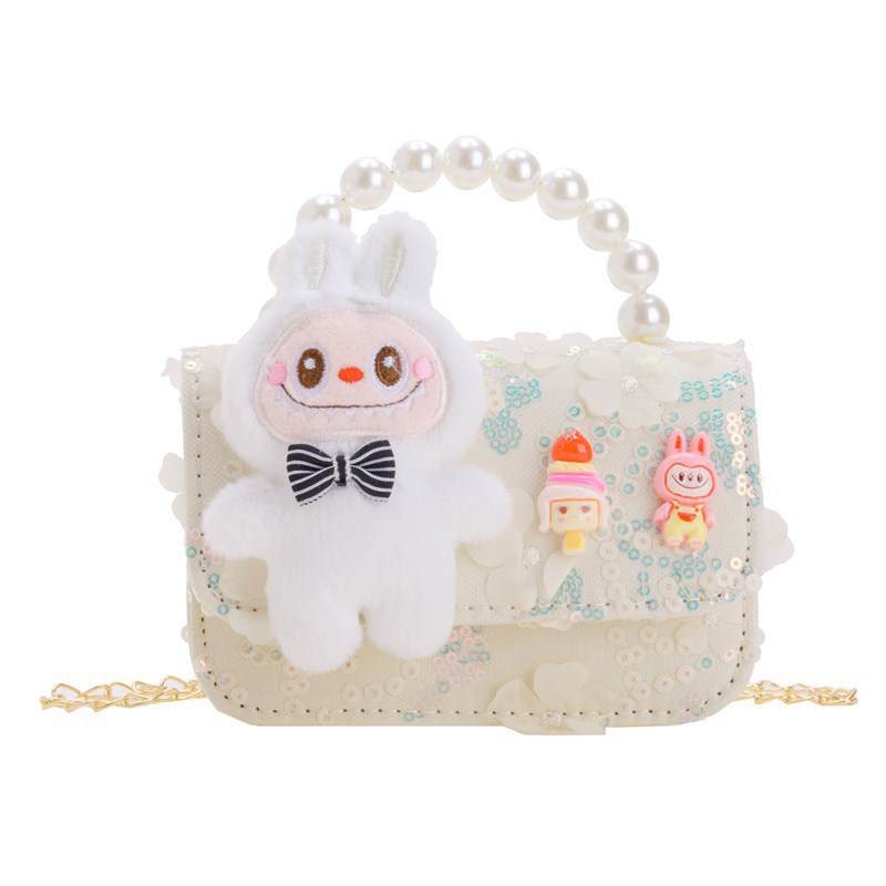 Bolso de Mano Infantil con Perlas, Nuevo Estilo, Bolso Cruzado para Niñas, Estilo Chanel, Accesorio de Princesa, Bolso de Peluche