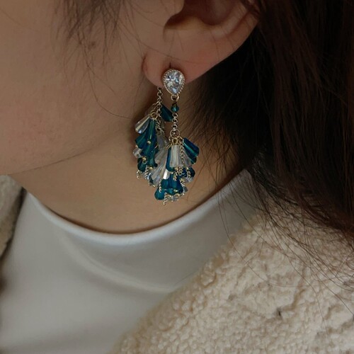 S925 Silver Needles Korean Version Personalized Dual-Color Crystal Maize Earrings with Bohemian Crystal Tassel Dual-Purpose Earrings