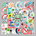 50张病毒防护涂鸦个性跨境创意咕卡标识卫生口罩PVC行李箱贴纸