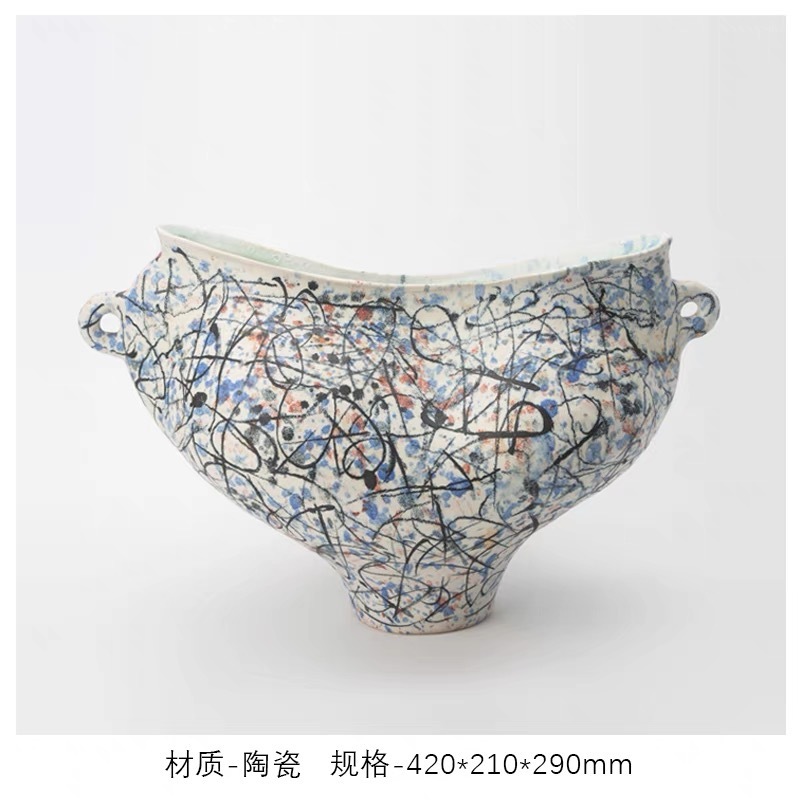 景徳鎮フランス中世法螺貝型手作りセラミック花瓶モデルルーム陶器ポット手描きビッグベリーフラワーアレンジメント装飾品|undefined