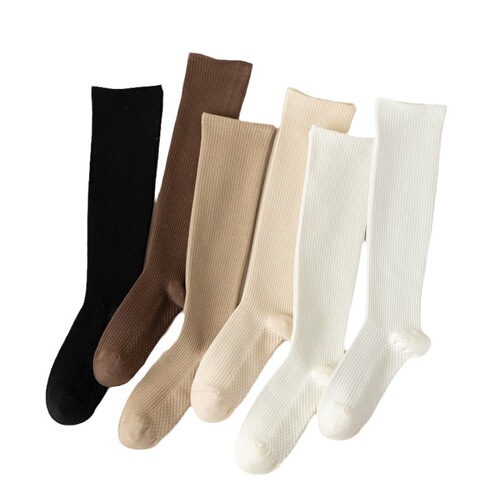 All-cotton socks for women: autumn and winter pure cotton knee-high socks, Japanese-style trendy puffy socks with massage-soled compression socks for women.