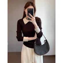 慵懒时髦 蚕丝羊毛混纺柔软亲肤修身版撞色Polo领针织衫Y1203H