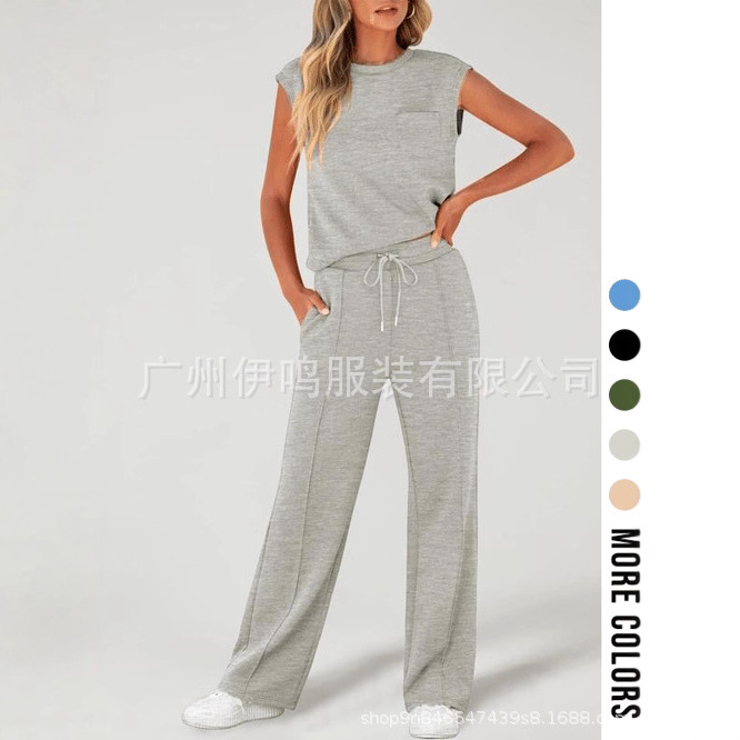 2025夏季新款欧美休闲运动风时尚短袖休闲套装时尚款时尚短袖女装