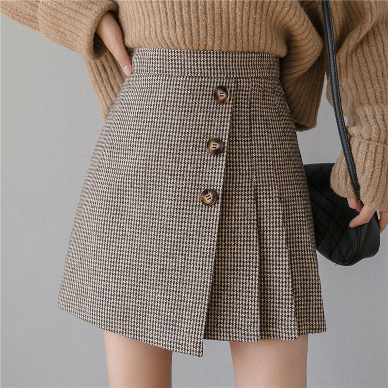 houndstooth Fur Short skirt Autumn and winter new pattern fashion A word skirt A small minority Irregular Paige Emptied skirt