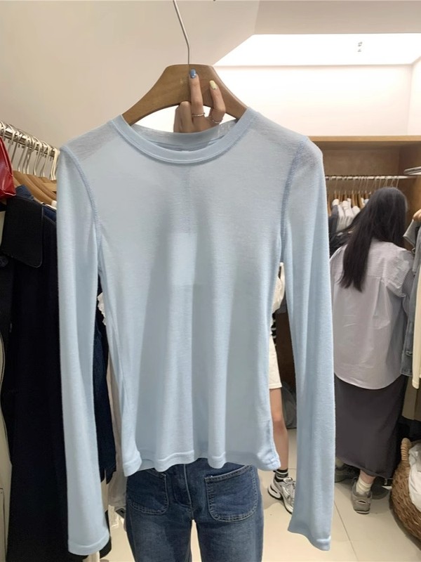 2025 春夏韓国新作テンセル薄底シャツレディースインナー Tシャツスリムフィット日焼け止めブラウストップ|undefined