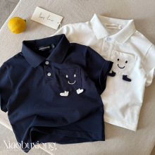 儿童笑脸polo衫男2025夏季新款小童口袋上衣潮宝宝短袖T恤女薄款