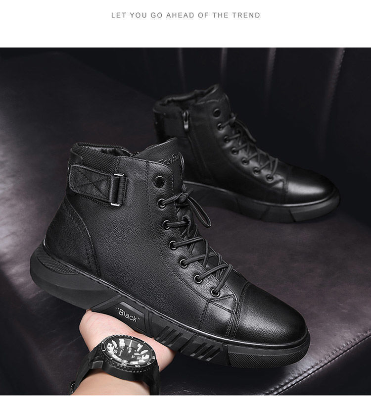 Men's Leather Winter Boots High Top Plush Lined Warm Snow Shoes_voghion.com