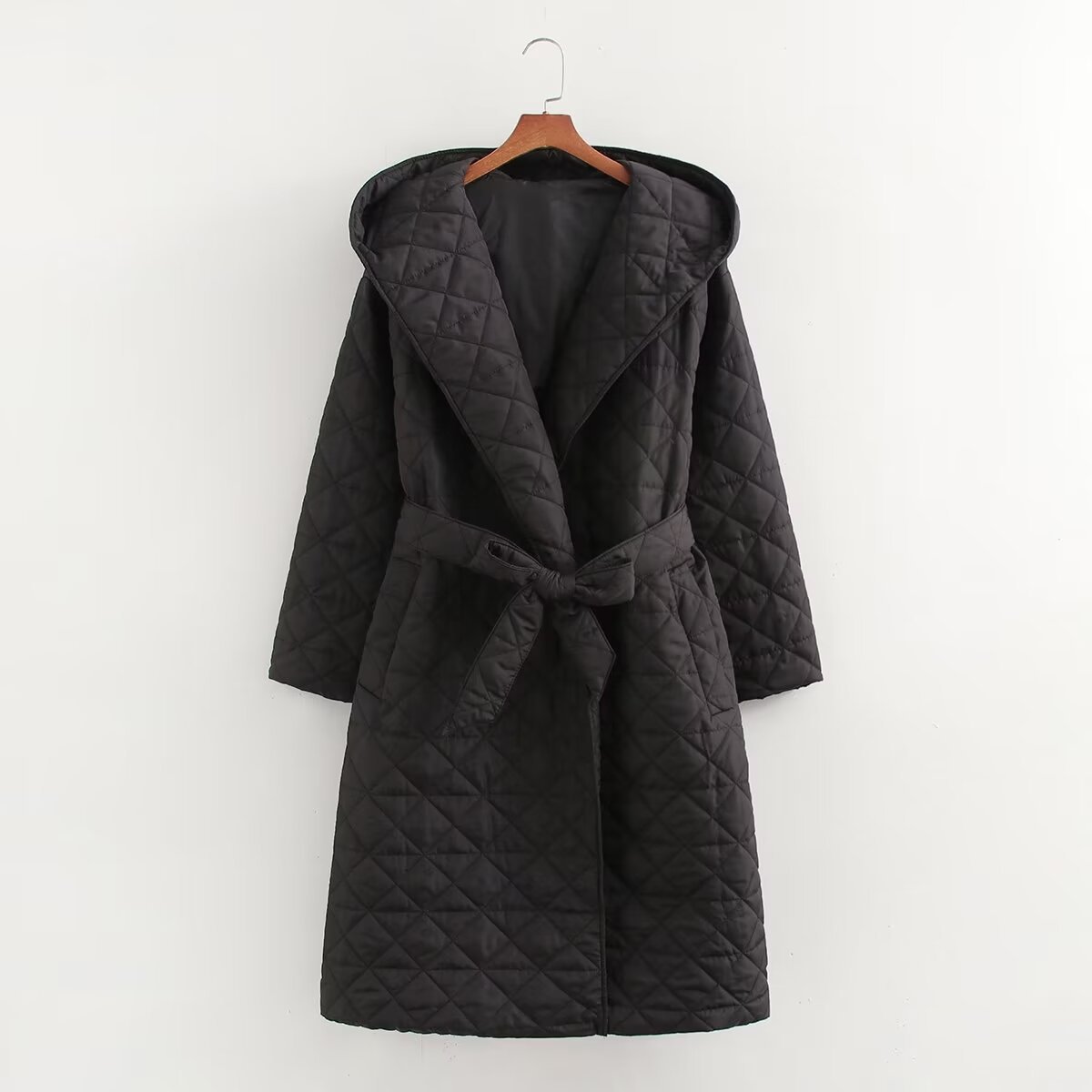 Damenbekleidung 2024 Herbst/Winter neue vielseitige Slim Fit Taille mit Kapuze mittellange Baumwolljacke_voghion.com