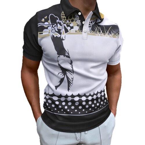 New Men's European and American Polo Shirt with Collar, Eagle Short-Sleeve T-Shirt, Fashion Personalized Print Streetwear Top