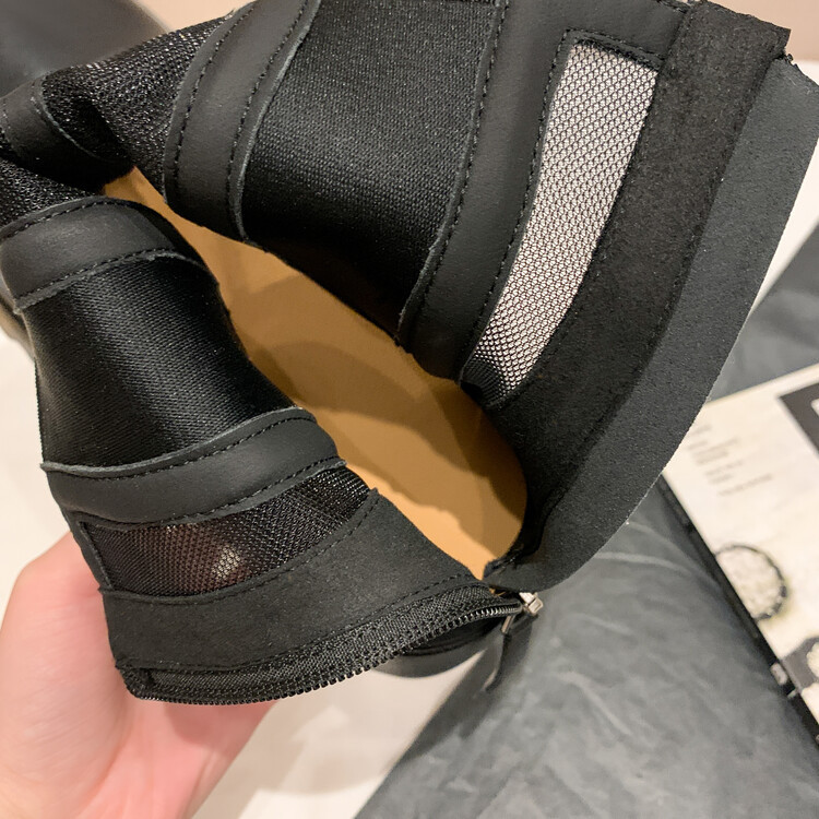 Boot ngắn nữ da bò mũi tròn đế dày thoáng khí khóa kéo sau — Màu đen, Màu mơ chi tiết 129