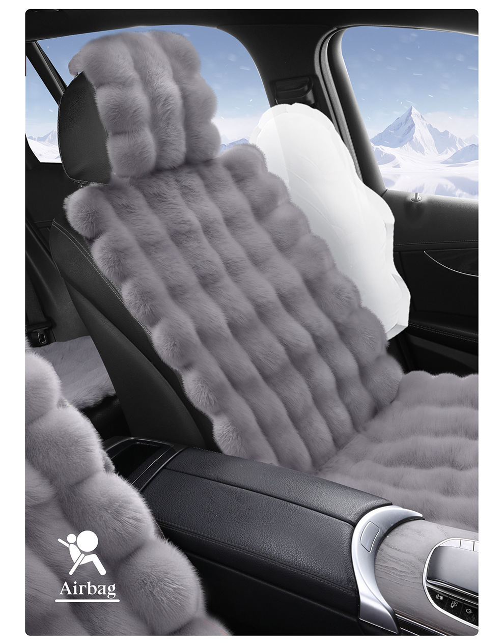 Car Seat Cushion Winter New Bubble Velvet Thickened Rabbit Stuffed Non-Slip Warm Imitation Wool Neutral Car Seat Cushion Cover