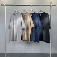 高街跨境新款春夏305g水洗做旧短袖男喷马骝复古渐变纯棉男t恤