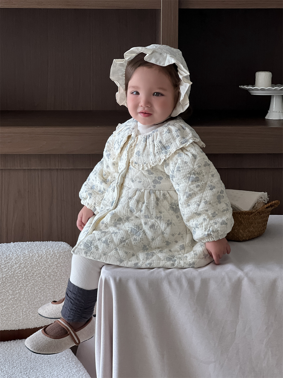 Niñas flores cortas chaqueta larga engrosada otoño invierno ropa infantil coreana ropa de invierno bebé ropa de invierno
